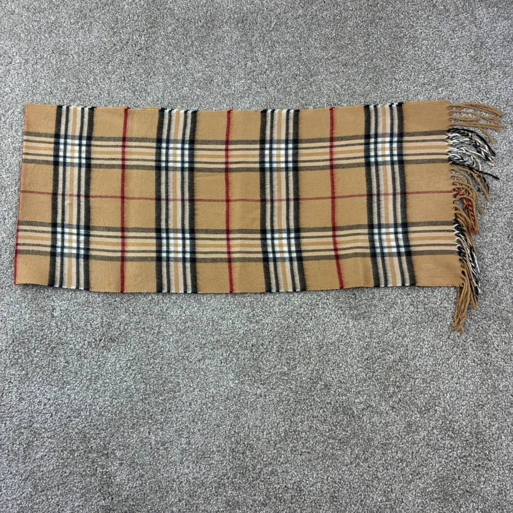 V Fraas Casanova Scarf Tan Plaid Fringe Made Germany Preppy Old Money Classic OS